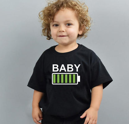 Battery Parent-Child Lightning Baby T-Shirt Top Pure Cotton