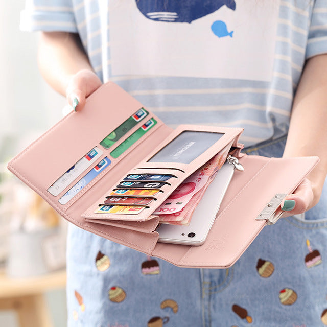 Fashion Simple Women's Wallet High Quality Solid Color Three Fold Ladies Long Wallet