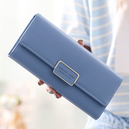 Fashion Simple Women's Wallet High Quality Solid Color Three Fold Ladies Long Wallet